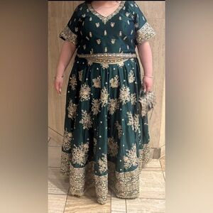 Dark Green Embroidered Indian Lehenga